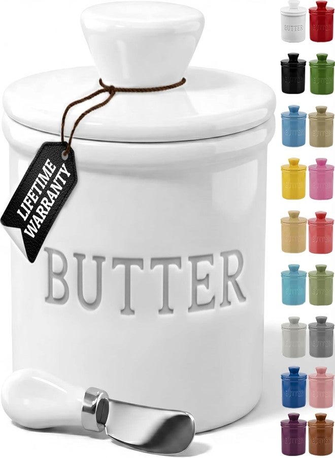 Priority Chef Butter Crock with Lid with Water Line, Ceramic French Butter Dish to Leave On Counter, White - Image 1