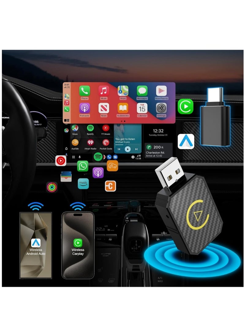 ماركة غير محددة محول Carplay لاسلكي صغير 2 في 1 مع بلوتوث 5.0 وواي فاي للسيارات السلكية CarPlay/Auto  - Image 1