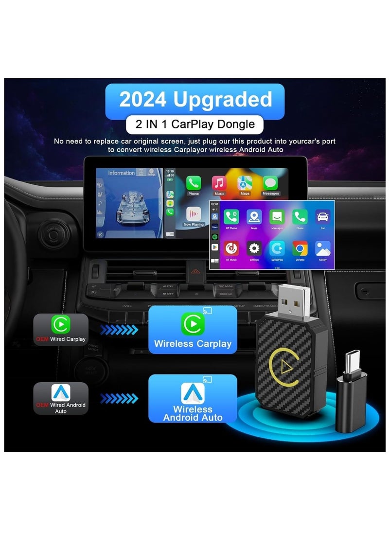 ماركة غير محددة محول Carplay لاسلكي صغير 2 في 1 مع بلوتوث 5.0 وواي فاي للسيارات السلكية CarPlay/Auto  - Image 2