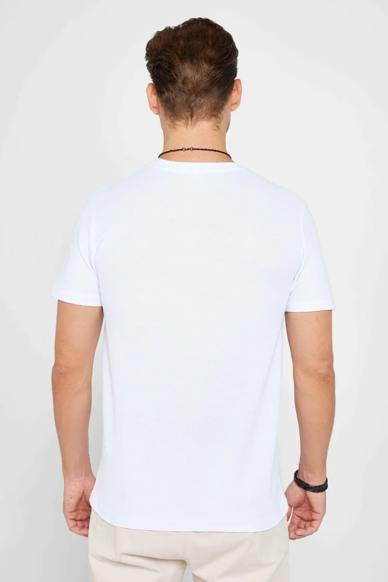 تودورس Men's Slim Fit Slim Cut 100% Cotton Soft Texture Patterned White Crew Neck T-Shirt