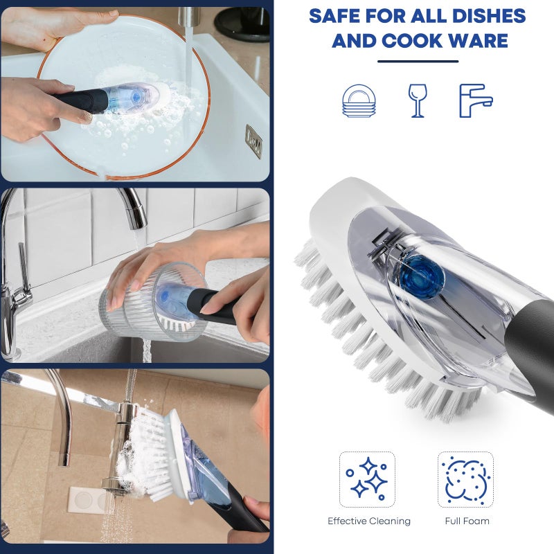 RIMAY Soap Dispensing Dish Brush, Dish Scrubber with Soap Dispenser, Dish Soap Brush, Dish Wand with Soap Dispenser Kitchen Brush for Dishes, Pans, Sink, Pots - Image 5