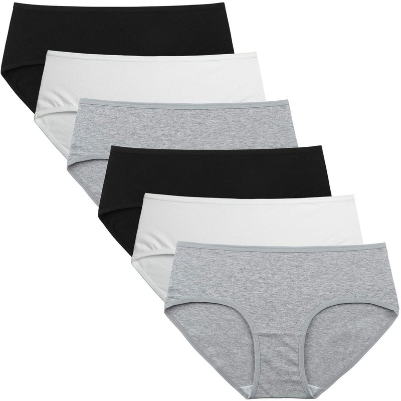 INNERSY Womens Underwear Cotton Hipster Panties Regular & Plus Size 6-Pack(X-Small,Black-White-Grey) - Image 1