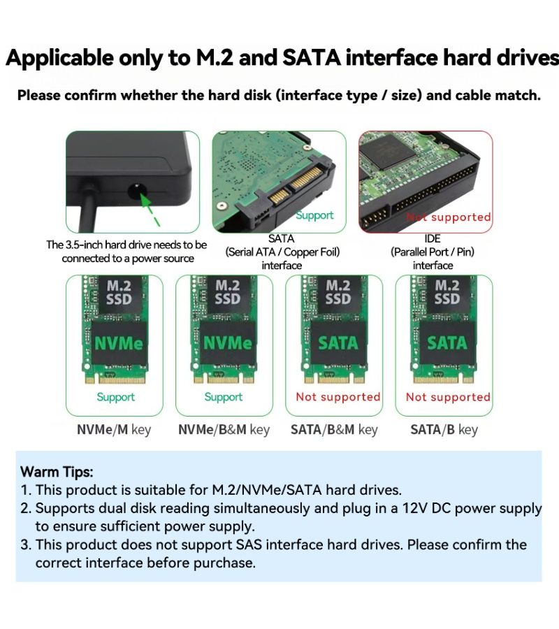 كابل USB 3.0 إلى M.2 SATA إيزي درايف، محول ثنائي الفتحات لقرص SSD عالي السرعة للاستخدام الخارجي مع أجهزة الكمبيوتر - Image 1