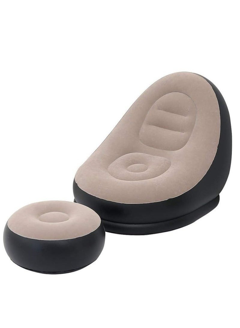 Quantum Bay Inflatable Recliner Chair with Footrest and Air Pump – Comfortable & Space-Saving for Living Room, Gaming, Reading, and Relaxing – Black & Beige  - Image 1