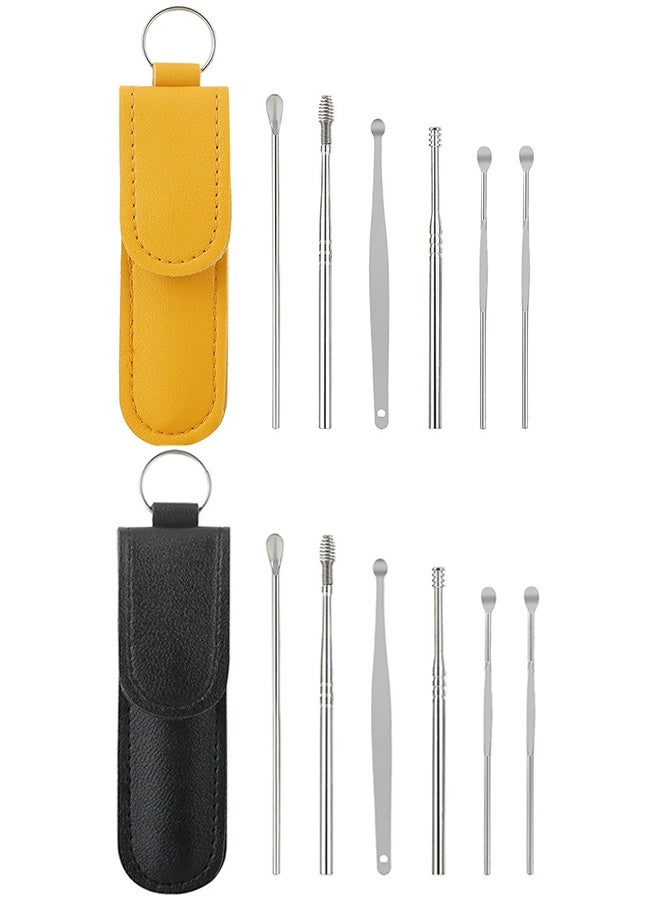 أداة إزالة شمع الأذن الحلزونية 14 قطعة مع حقيبة تخزين للتنظيف من الفولاذ المقاوم للصدأ للاستخدام المنزلي أو السفر (أسود أصفر) - Image 1