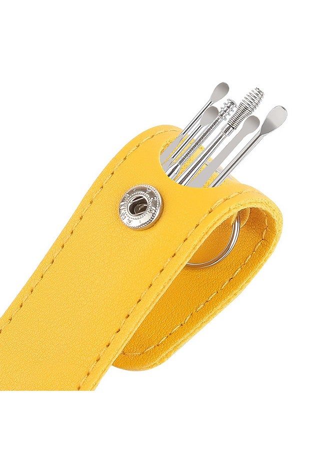 أداة إزالة شمع الأذن الحلزونية 14 قطعة مع حقيبة تخزين للتنظيف من الفولاذ المقاوم للصدأ للاستخدام المنزلي أو السفر (أسود أصفر) - Image 2