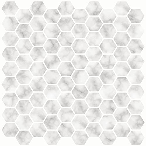 In Home InHome NH2359 Hexagon Marble Peel Stick Backsplash Tiles White OffWhite