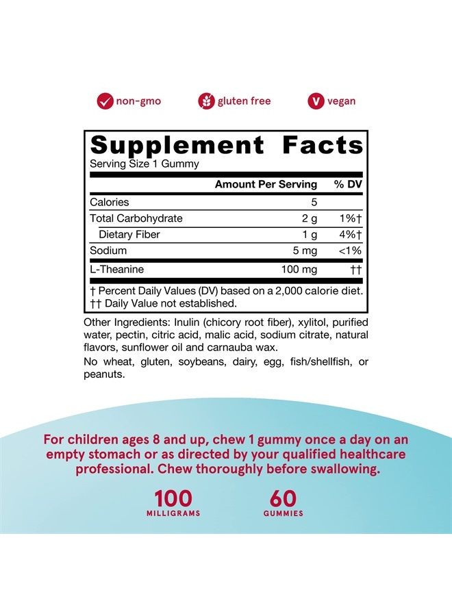 jarrow formulas Theanine Gummies 100 mg - 60 Apple Gummies - Neurologically Active Amino Acid - Found in Green Tea - Promotes Relaxation & Calmness - Sugar Free - 60 Servings - Image 2