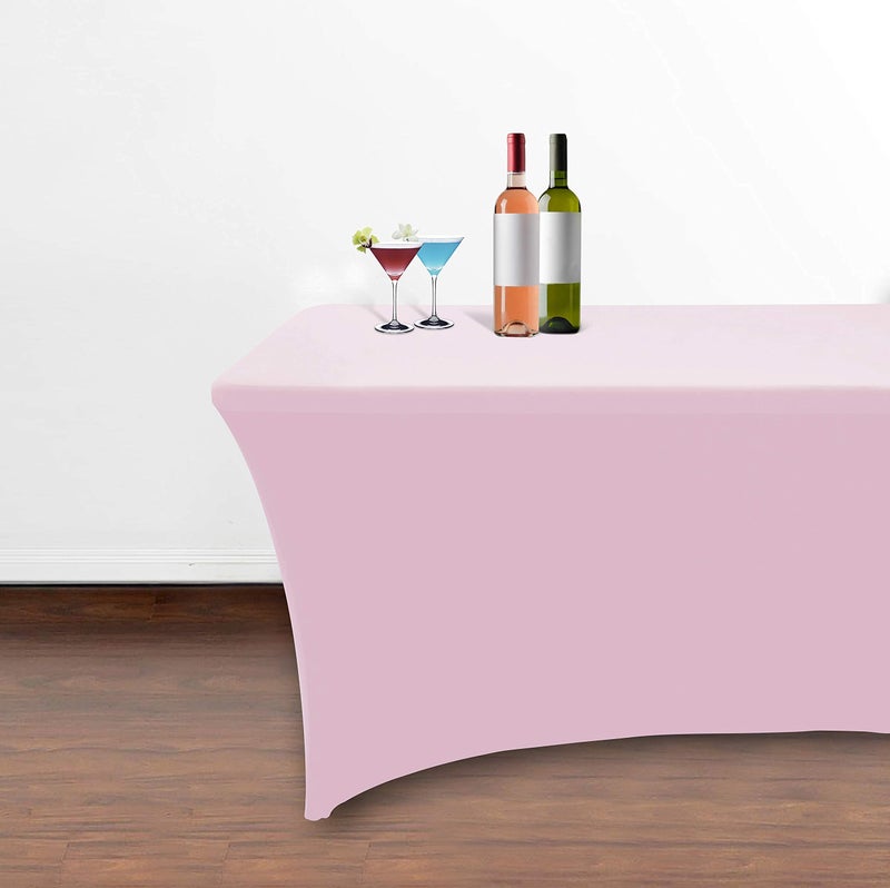 Obstal Obstal Spandex Table Cover 4ft Fitted Tablecloth Rectangular - Stretch Table Cloth for Rectangle Folding Table for Birthday Party Wedding Banquet  Light Pink  48L x 24W Inch  - Image 4