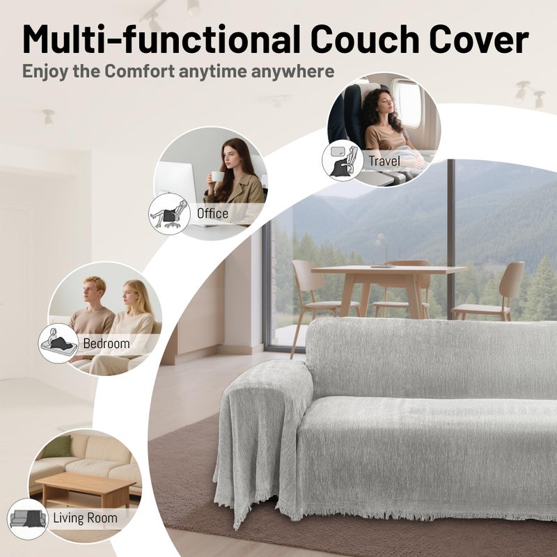 ROFASVCO 1OO% Waterproof Corner Sectional Couch Covers L Shape Chenille Sectional Sofa Cover with Tassel Soft Thick Washable Sofa Slipcover Furniture Protector for Dogs Pets (91" x 276", Air Grey) - Image 5