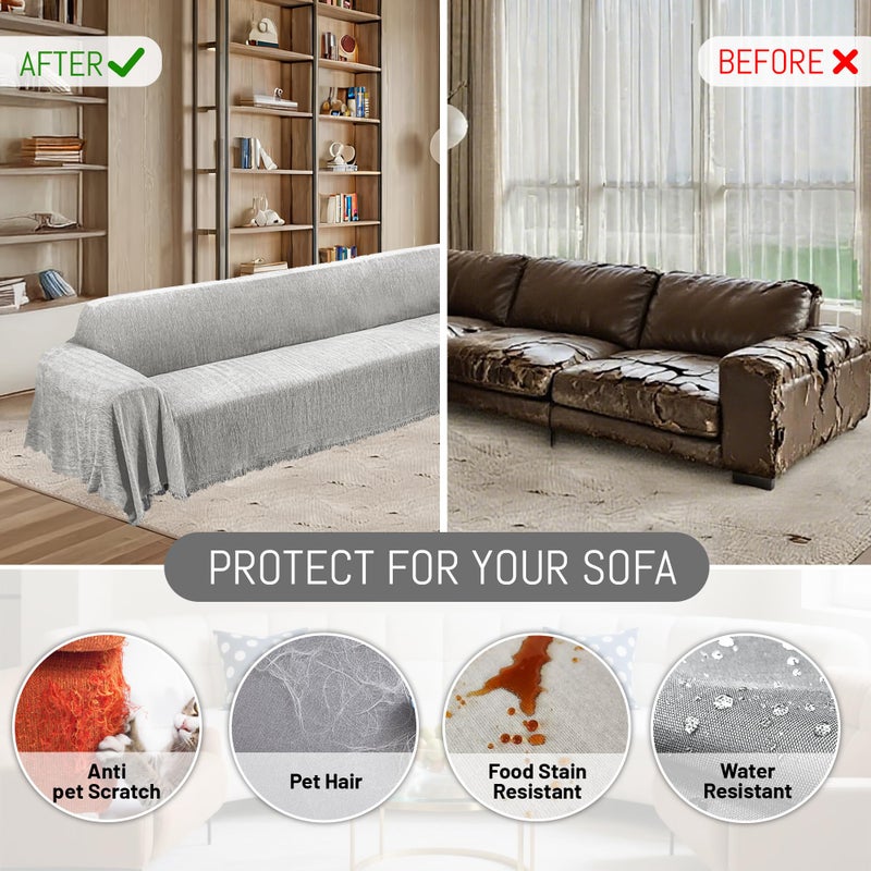 ROFASVCO 1OO% Waterproof Corner Sectional Couch Covers L Shape Chenille Sectional Sofa Cover with Tassel Soft Thick Washable Sofa Slipcover Furniture Protector for Dogs Pets (91" x 276", Air Grey) - Image 4