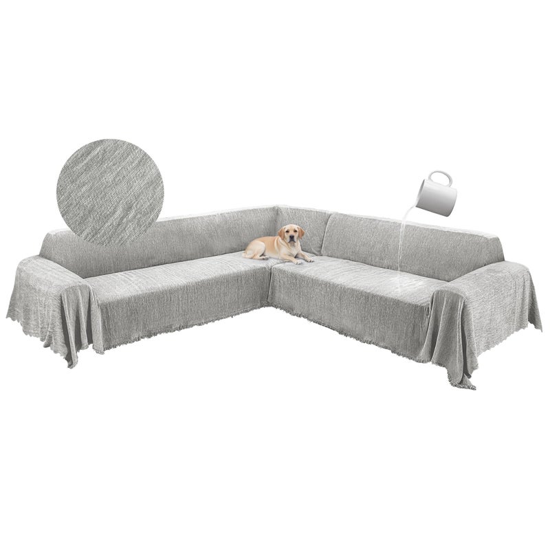 ROFASVCO 1OO% Waterproof Corner Sectional Couch Covers L Shape Chenille Sectional Sofa Cover with Tassel Soft Thick Washable Sofa Slipcover Furniture Protector for Dogs Pets (91" x 276", Air Grey) - Image 1