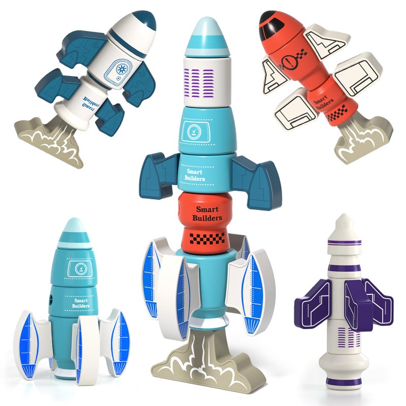 BLmukce DIY Magnetic Robot Building Toy for Kids 35 33 PCS STEM Stacking Playset with Storage Box Rocket Robot Creative Kit Toddler Magnet Toys Gift for Years Old Boys Girls Christmas Birthday - Image 3