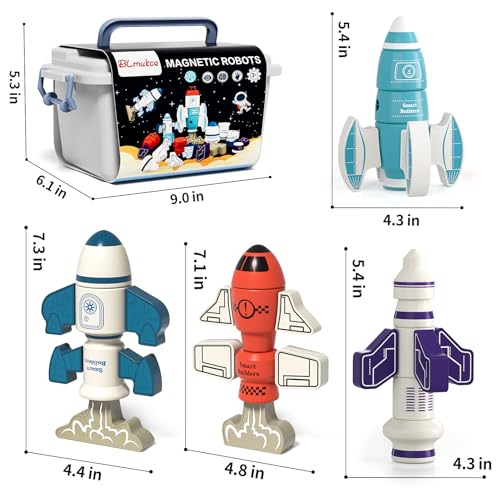 BLmukce DIY Magnetic Robot Building Toy for Kids 35 33 PCS STEM Stacking Playset with Storage Box Rocket Robot Creative Kit Toddler Magnet Toys Gift for Years Old Boys Girls Christmas Birthday - Image 5
