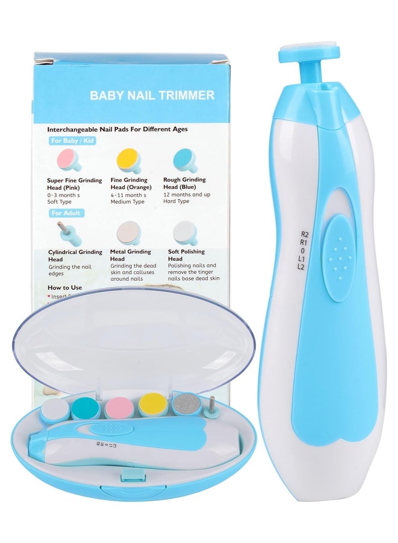 Baby Nail Trimmer Electric No Sharp Claws Hurt, Baby Nail File Kit Manicure Set,6 in 1 Safety Cutter Trimmer Clipper for Toes and Fingers Blue - Image 1