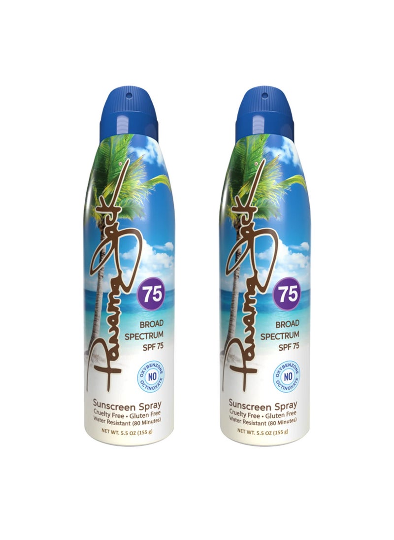 panama jack - Panama Jack Continuous Spray Sunscreen  SPF 75 Broad Spectrum UVAUVB Protection PABA Paraben Gluten  Cruelty Free Water Resistant 80 Minutes 55 OZ Pack of 2 - Image 1
