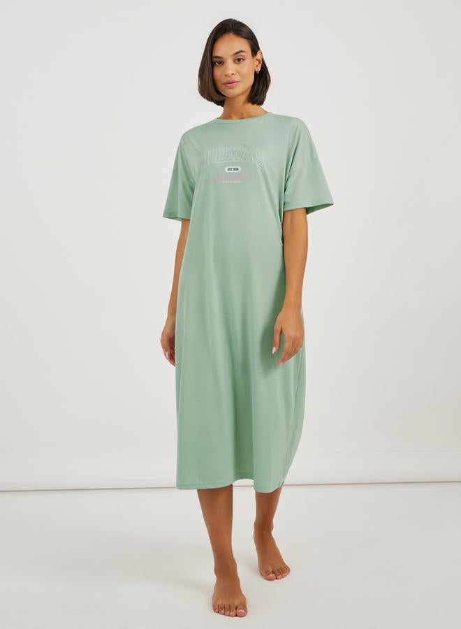Styli Texas Houston Print Dropped Shoulder Sleep T-Shirt Dress - Image 1