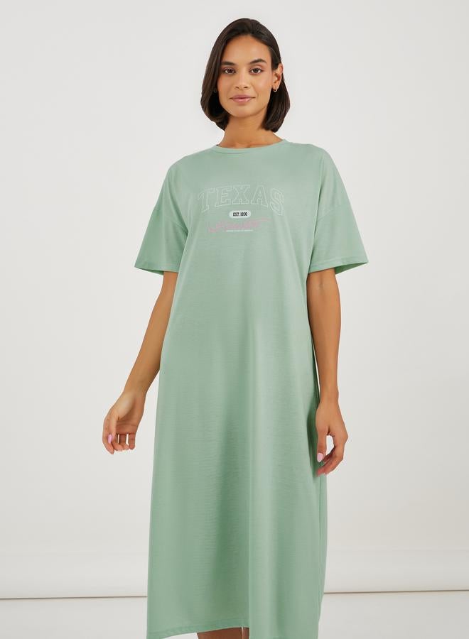 Styli Texas Houston Print Dropped Shoulder Sleep T-Shirt Dress - Image 2