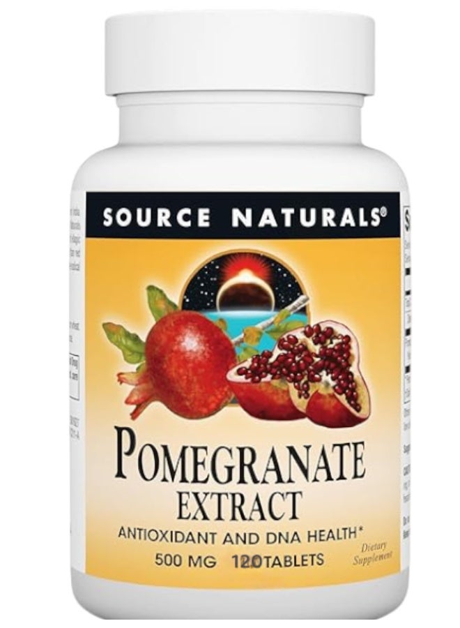 Source Naturals مستخلص الرمان 500 ملغ فاكهة كاملة حمض الإيلاجيك مضاد أكسدة وألياف مضافة - 120 قرص - Image 1
