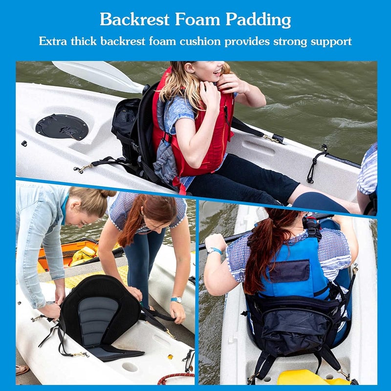 CLIO Kayak Seat Deluxe Padded Fishing Boat Seat Deluxe Sit-On-Top Canoe Seat Cushioned - Comfortable Backrest Support Universal Sit with Adjustable Back Strap Detachable Storage Bag - Image 4