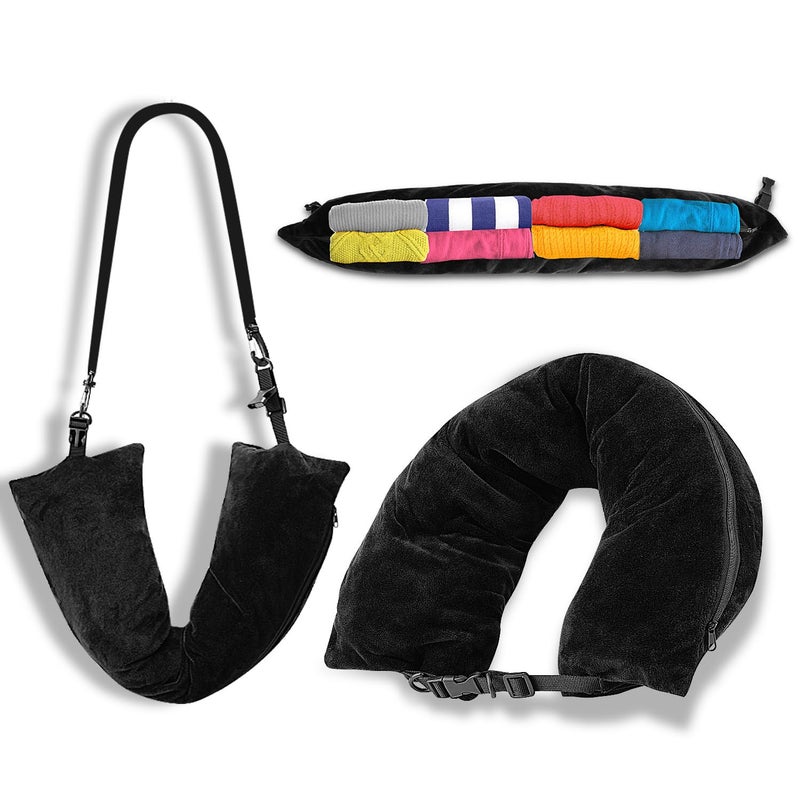 Oyrlize Stuffable Neck Pillow-Stuffable Neck Pillow for Travel-Soft Velvet Stuffable Travel Neck Support Pillow Portable Plane Neck Pillow Case Cover Stuffable with Clothes for Airplane Essentials Accessories - Image 1