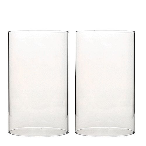 Hosley Set of 2 Clear Glass Hurricane Candle Holder Sleeves 7" High, Cylinder Candleholder, Chimney Tube, Open Ended Candle Shade for Wedding Party Decoration. - Image 1