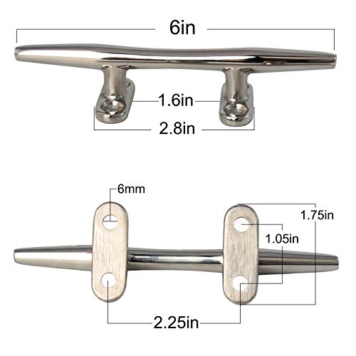 VEITHI Boat Cleats Dock Cleats 6 inch 316 Stainless Steel, Boat Dock Cleats Open Base, Boat Cleat Marine Cleats with Hardware, Rope Cleat for Boat/Yacht/Deck/Nautical Decor (1 Pack) - Image 3