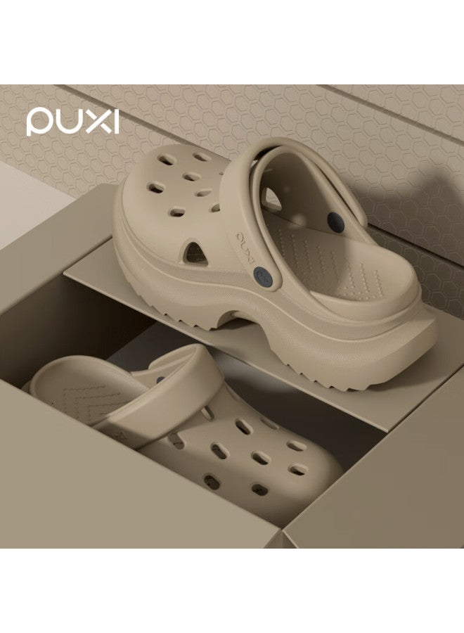 Poxi Summer Beach Platform Heightening Casual Crocs For Pee Women, Khaki, Size 40-41