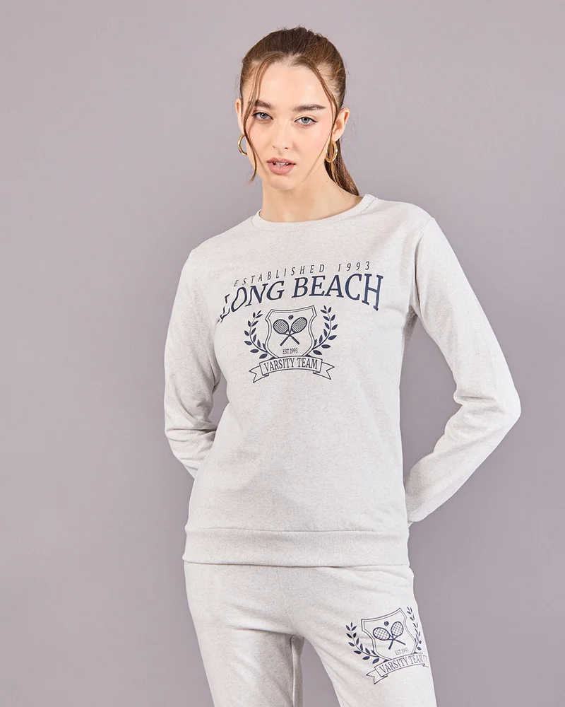 Redtag Women Grey Printed Sweatshirt