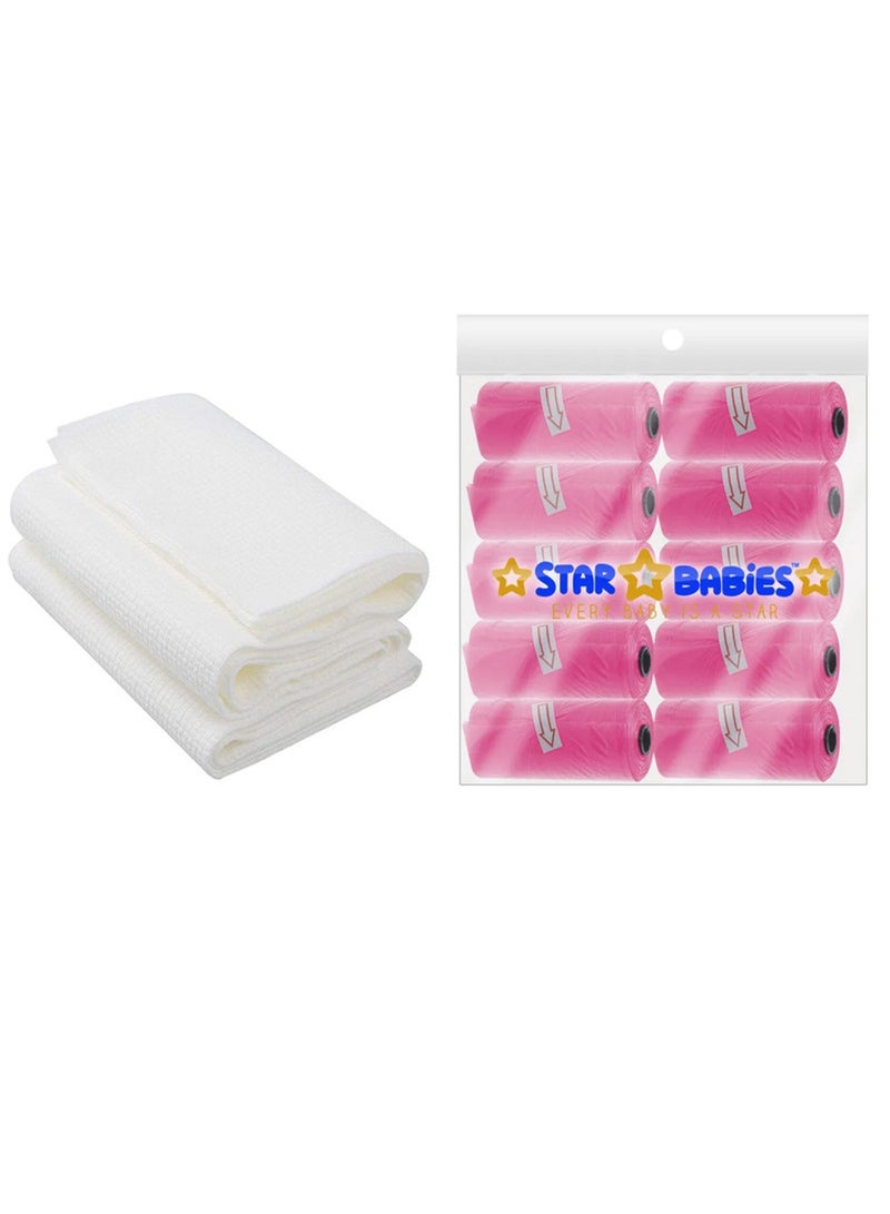STAR BABiES Combo Pack Scented Bag Pack Of 10 With Dispsoable Towel Pack Of 3   Pink - Image 1