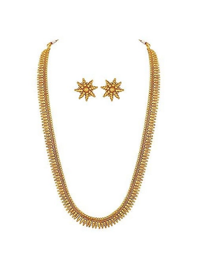 I Jewels I Jewels 18K Gold Plated Traditional Stylish Golden Leaf work Necklace With Earrings For Women & Girls (MC043)  - Image 1