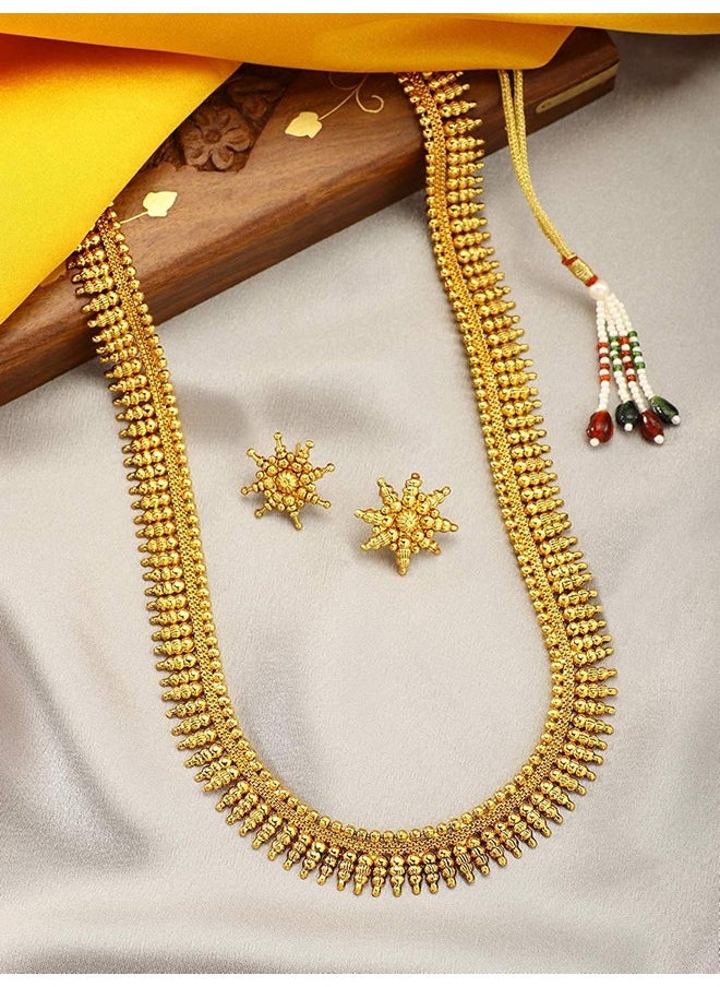 I Jewels I Jewels 18K Gold Plated Traditional Stylish Golden Leaf work Necklace With Earrings For Women & Girls (MC043)  - Image 3