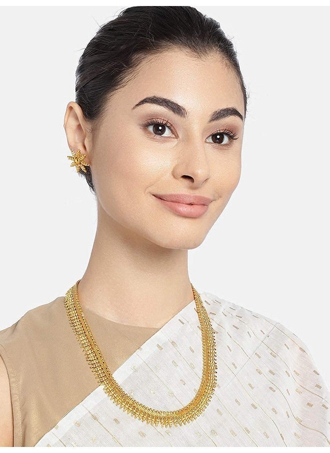 I Jewels I Jewels 18K Gold Plated Traditional Stylish Golden Leaf work Necklace With Earrings For Women & Girls (MC043)  - Image 5