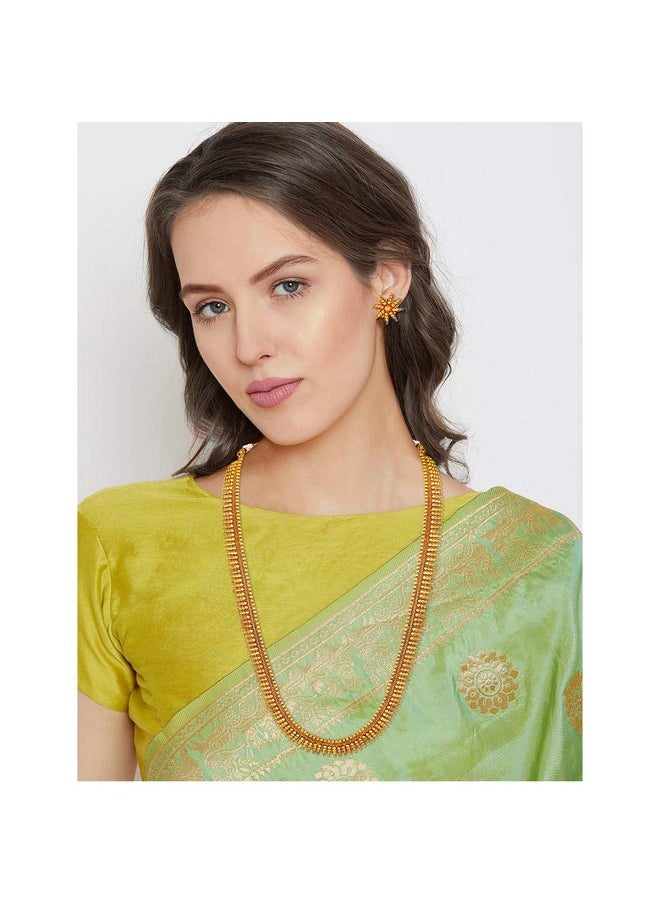I Jewels I Jewels 18K Gold Plated Traditional Stylish Golden Leaf work Necklace With Earrings For Women & Girls (MC043)  - Image 4