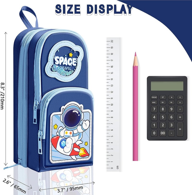 Parshya Space Astronut Pencil Pouch for Boys | Large Capacity 3 Zipper Pencil Case with Multiple Compartments | Stationery Organizer for School Kids | Durable Fabric, Cute Space Travel Design - Image 2