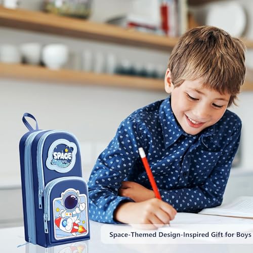 Parshya Space Astronut Pencil Pouch for Boys | Large Capacity 3 Zipper Pencil Case with Multiple Compartments | Stationery Organizer for School Kids | Durable Fabric, Cute Space Travel Design - Image 5