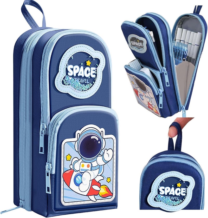 Parshya Space Astronut Pencil Pouch for Boys | Large Capacity 3 Zipper Pencil Case with Multiple Compartments | Stationery Organizer for School Kids | Durable Fabric, Cute Space Travel Design - Image 1