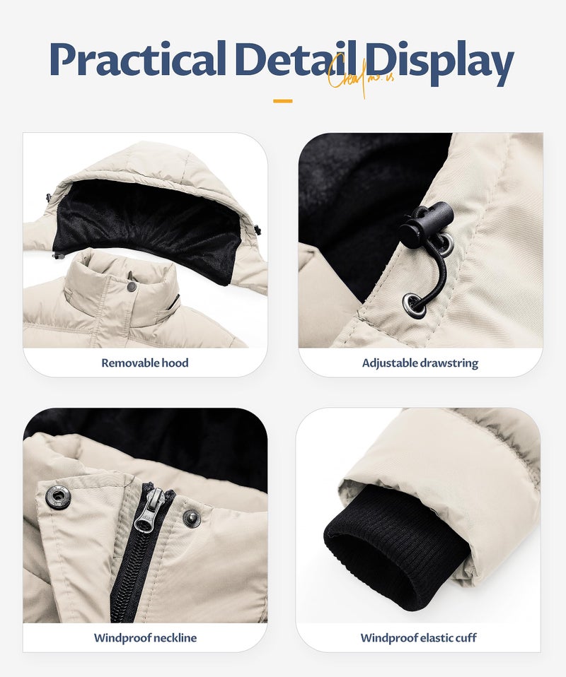 CREATMO US Women's Heavyweight Oversized Long Sleeve Zip Water Resistant Puffer Jacket Warm Short Winter Coat Beige 3XL - Image 5