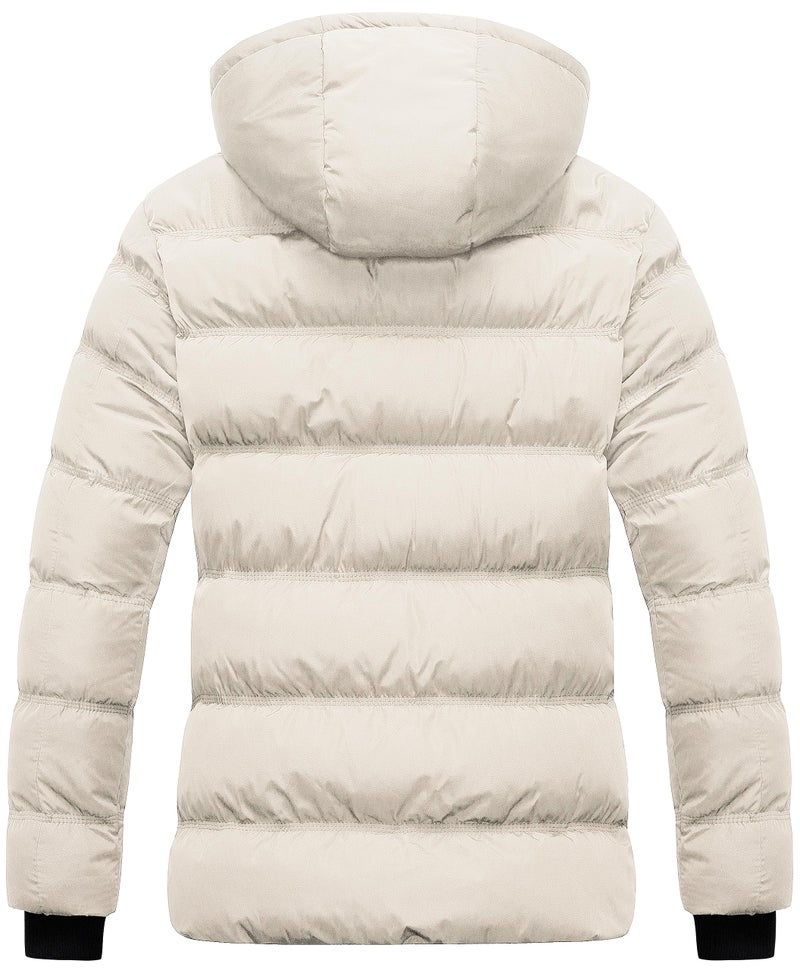 CREATMO US Women's Heavyweight Oversized Long Sleeve Zip Water Resistant Puffer Jacket Warm Short Winter Coat Beige 3XL - Image 2