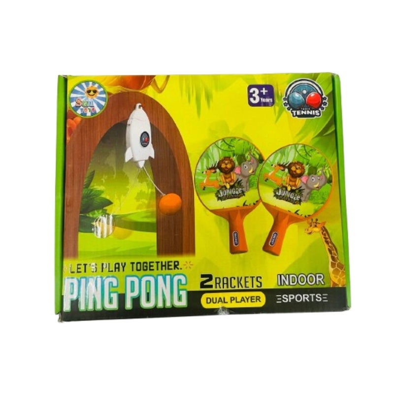 Eitheo طقم تنس طاولة معلق داخلي للأطفال، طقم لعبة تدريب ذاتي لتنس الطاولة مع 2 مضرب، 3 كرات بينغ بونغ، 2 خطاف معلق، 1 صاروخ معلق لكرات بينغ بونغ (تصاميم متعددة) - Image 5