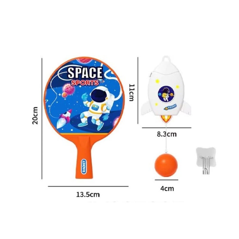 Eitheo طقم تنس طاولة معلق داخلي للأطفال، طقم لعبة تدريب ذاتي لتنس الطاولة مع 2 مضرب، 3 كرات بينغ بونغ، 2 خطاف معلق، 1 صاروخ معلق لكرات بينغ بونغ (تصاميم متعددة) - Image 4