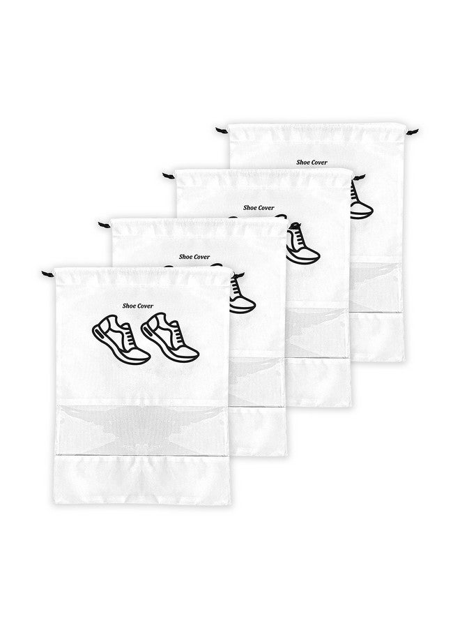Xtore Portable Drawstring Shoe Cover with Transparent Window (Pack of 4, White) - Image 1