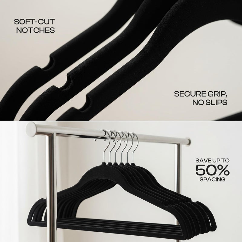Utopia Home Velvet Hangers 50 Pack â€“ Luxury Non-Slip Slim Pant & Coat Hangers, Strong Space-Saving Clothes Hangers with Pants Bar and 360Â° Swivel Hook â€“ Black - Image 4
