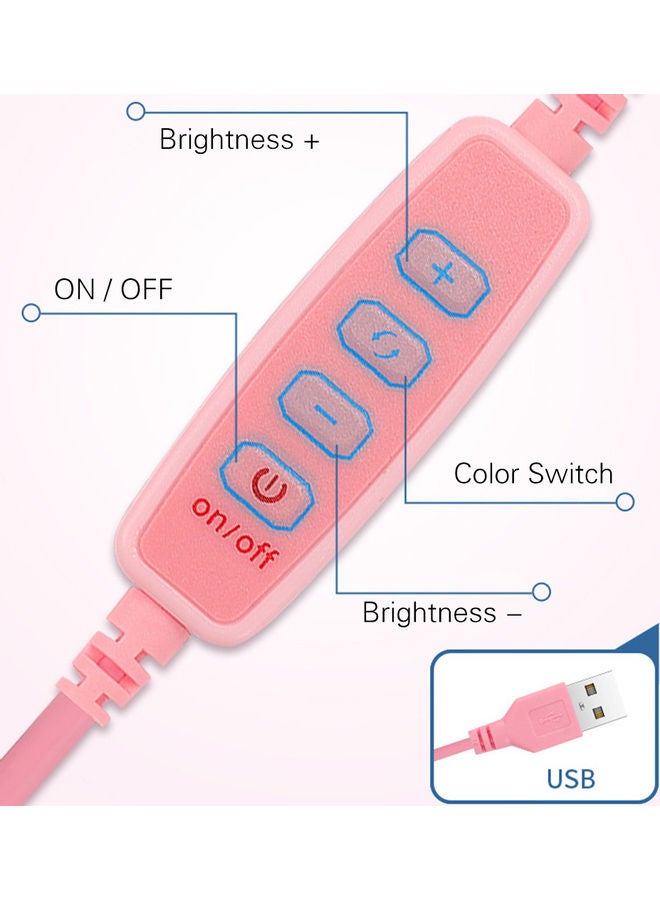 إسكدنيا مصباح حلقي LED لتصوير مقاطع الفيديو وصور السيلفي يعمل بمنفذ USB مع حامل هاتف وردي - Image 3