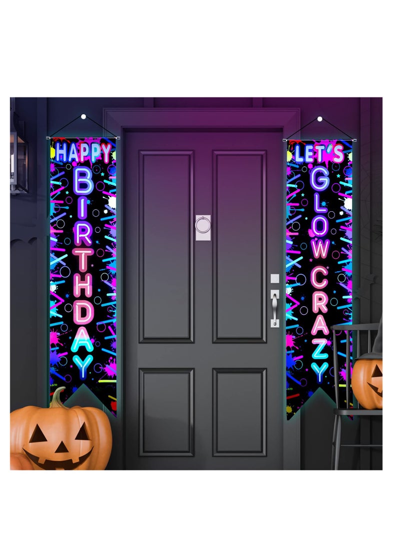 SYOSI Glow in The Dark Party Decorations, Neon Happy Birthday Sign, Door Banner Glowing Party Supplies, Blacklight Photography Backdrop Decor, for Neon Themed Birthday Party Favors - Image 1