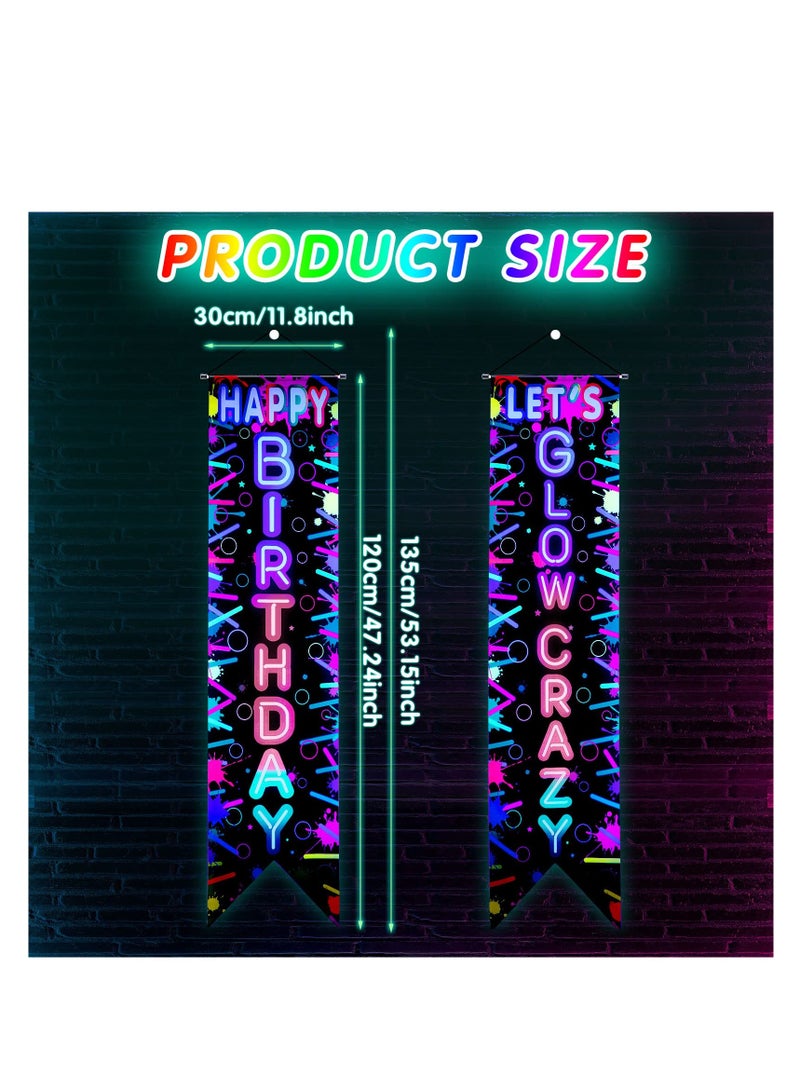 SYOSI Glow in The Dark Party Decorations, Neon Happy Birthday Sign, Door Banner Glowing Party Supplies, Blacklight Photography Backdrop Decor, for Neon Themed Birthday Party Favors - Image 4