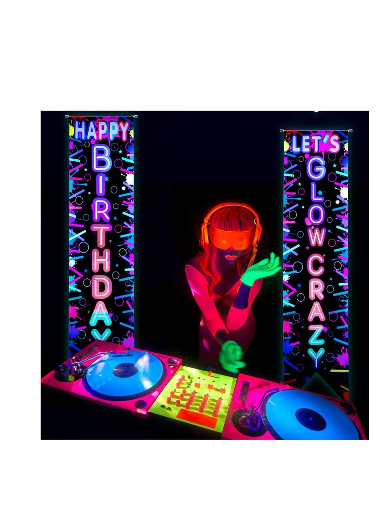 SYOSI Glow in The Dark Party Decorations, Neon Happy Birthday Sign, Door Banner Glowing Party Supplies, Blacklight Photography Backdrop Decor, for Neon Themed Birthday Party Favors - Image 5
