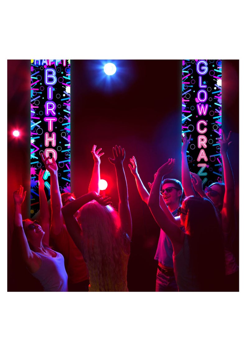 SYOSI Glow in The Dark Party Decorations, Neon Happy Birthday Sign, Door Banner Glowing Party Supplies, Blacklight Photography Backdrop Decor, for Neon Themed Birthday Party Favors - Image 2