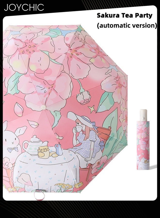 Joychic مظلة فتيات قابلة للطي 3 طيات مع فتح تلقائي وحماية من الأشعة فوق البنفسجية للشمس أو المطر متعددة الألوان - Image 1