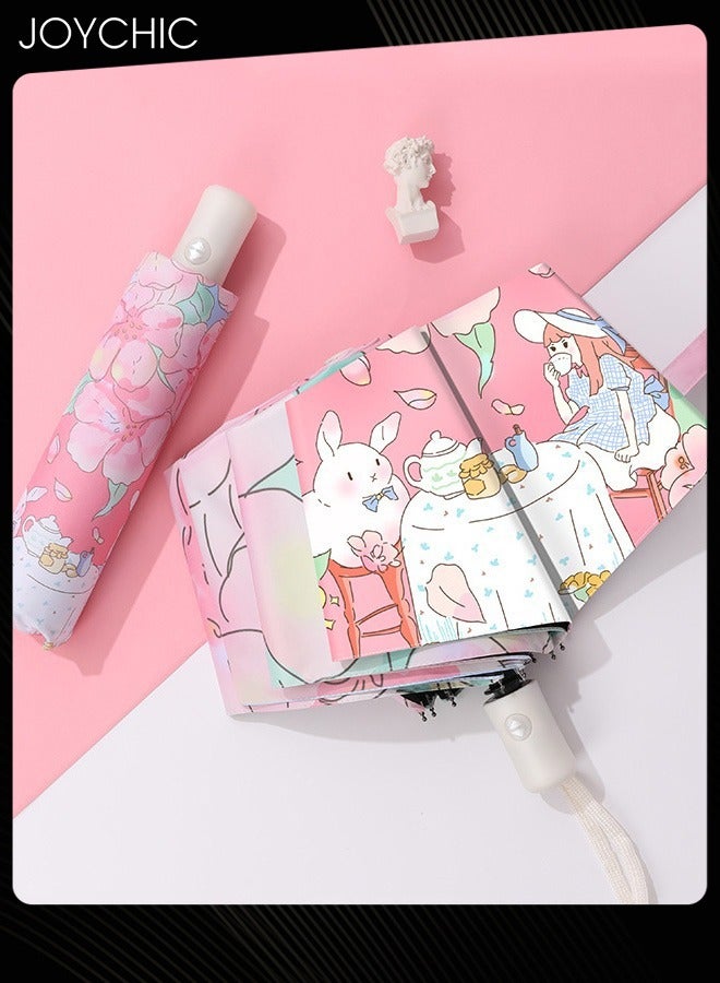 Joychic مظلة فتيات قابلة للطي 3 طيات مع فتح تلقائي وحماية من الأشعة فوق البنفسجية للشمس أو المطر متعددة الألوان - Image 2